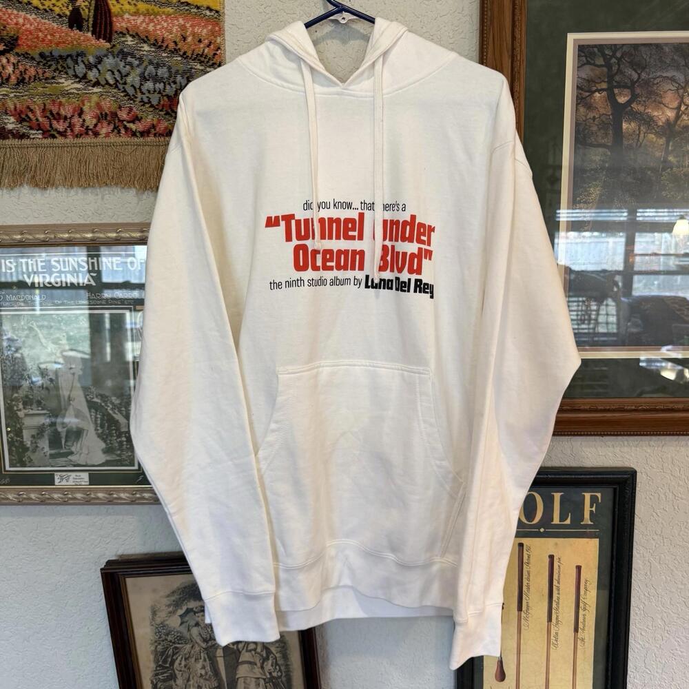 Lana Del Rey White Sweatshirt Tunnel Under Ocean Blvd Unisex Hoodie Size Medium